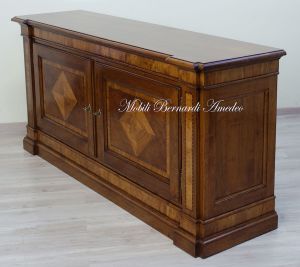 Sideboard in solid walnut 2 doors with olive wood inlays